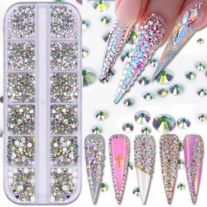 Crystal AB Nail Art Rhinestones, 3600pcs Nail Gems AB Flatback